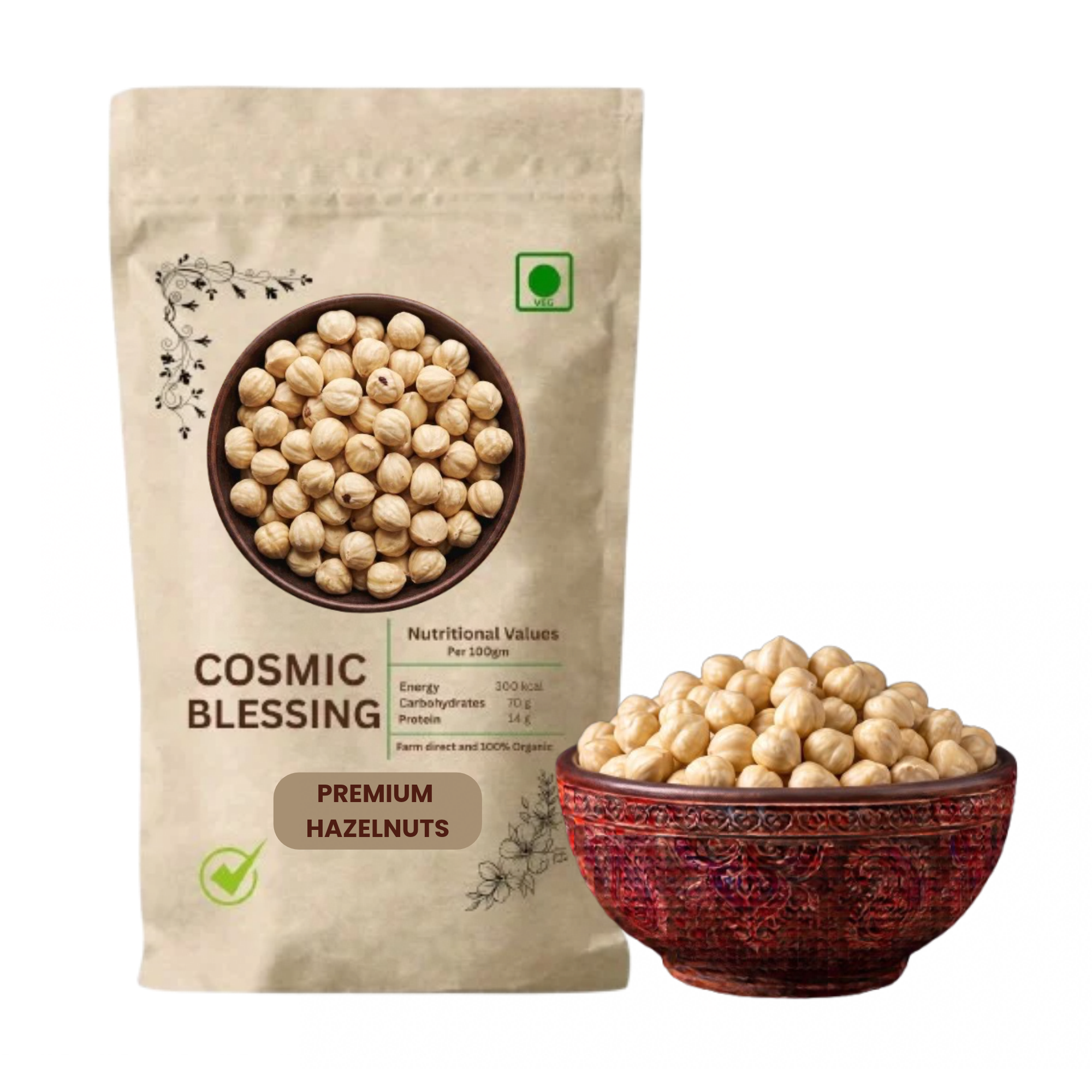 Cosmic Blessing Premium Hazelnuts – Naturally Crunchy, Rich & Delicious Snack